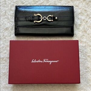 Salvatore Ferragamo Black Patent Leather Wallet